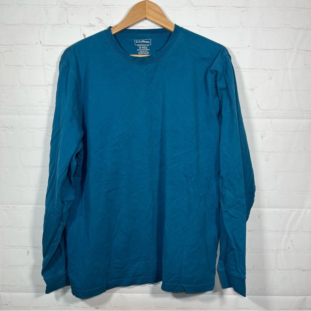 LL Bean Shirt Mens Medium Aqua Traditional Fit Long Sleeve Casual Pullover